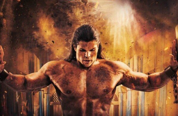 Samson between the two pillars that he pushed to his death and the death of the Philistines in the story of the Bible..