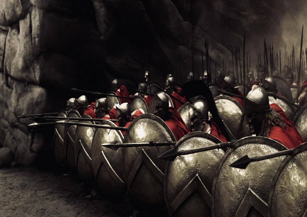 300 soldiers with shields..