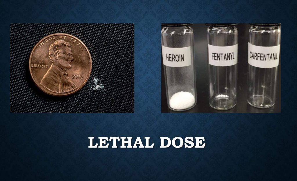 Fentanyl, heroine, carfentanyl lethal doses leading to death.